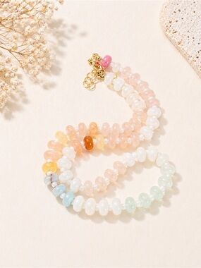 Rondelle Candy Bead Stone Rainbow Necklace